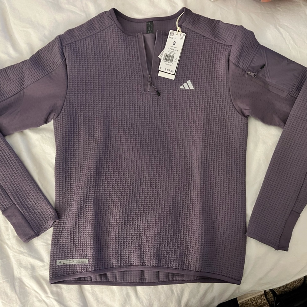 Adidas Purple Textured Quarter-Zip Top